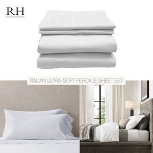 NEW RH Restoration Hardware King Sheet Set Italian Ultra-Soft Percale White